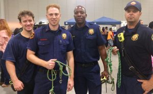 Firefighters with newly made leashes