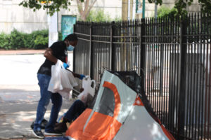 Erica Wright delivering hygiene kits